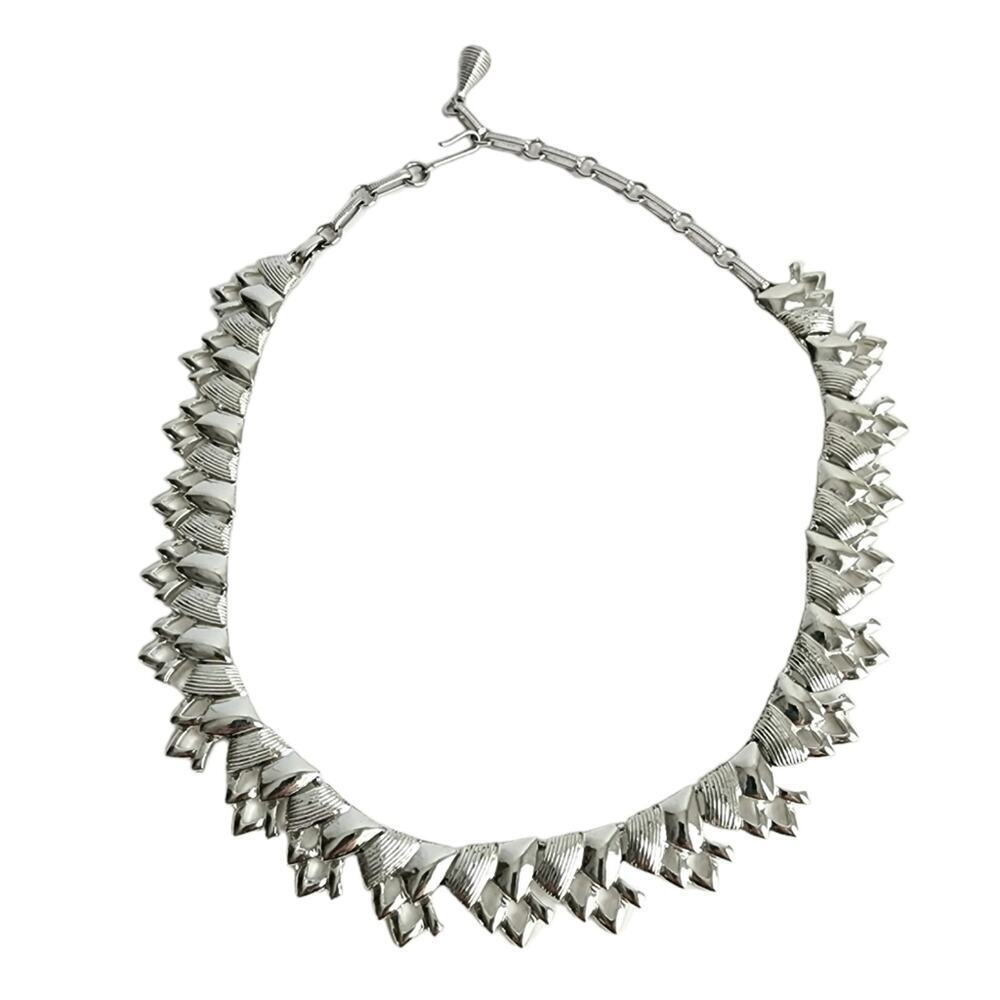 Vintage Coro Necklace Silver Tone Choker Collar Mid Century Modern 50s 60s Retro